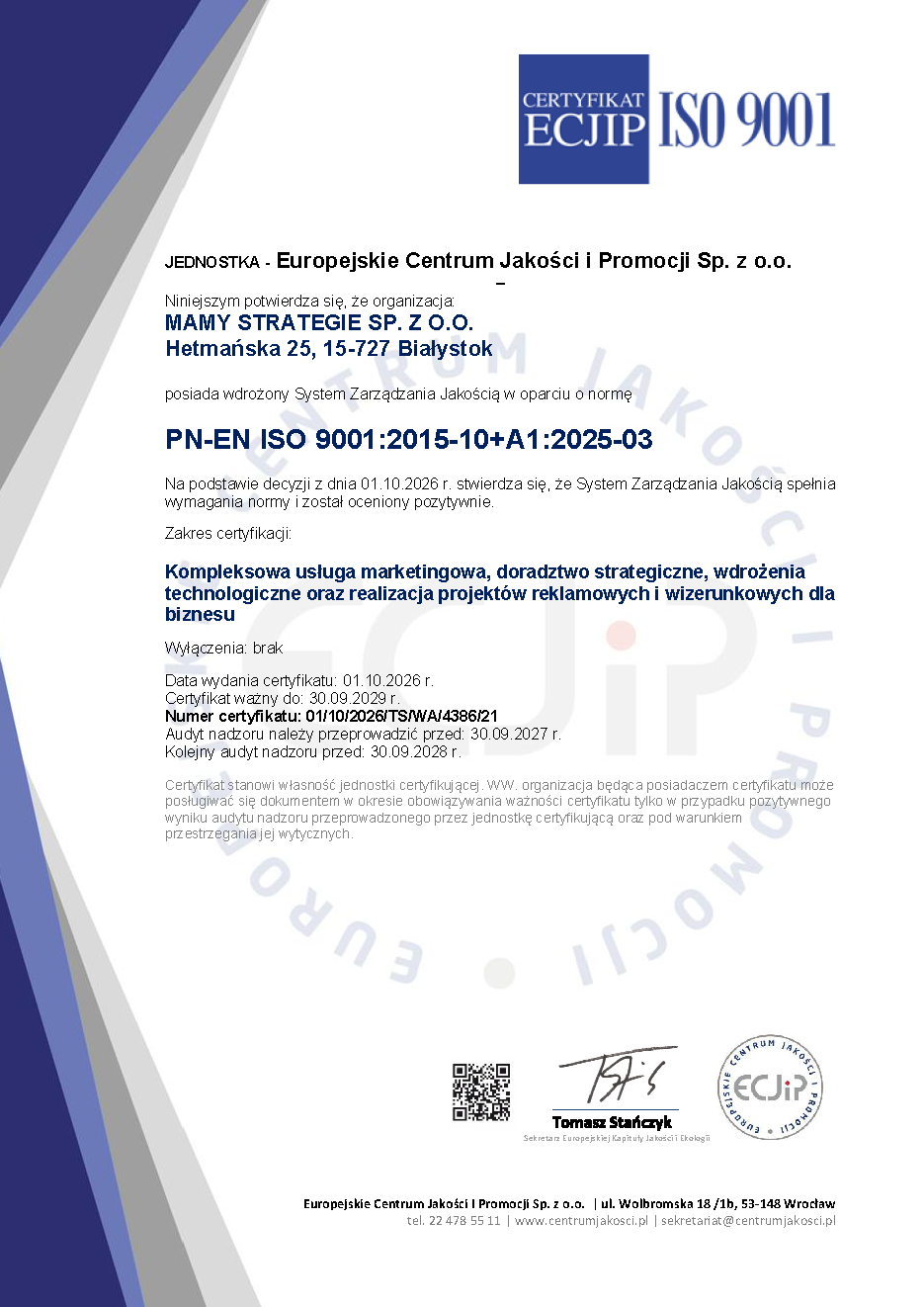 Mamy Strategię z certyfikatem ISO 9001. Za nami kilka miesięcy intensywnej pracy